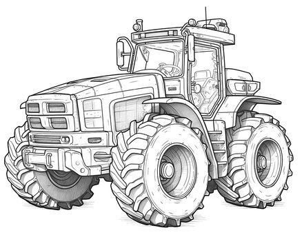 Coloring book for children, illustration of a tractor close-up.