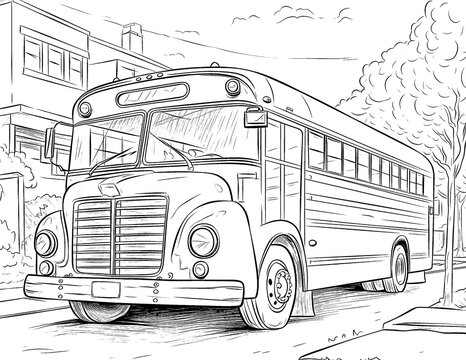 Coloring book for children, close-up illustration of a bus.