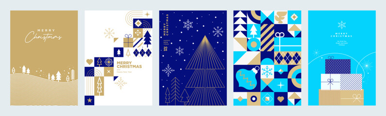 Business Merry Christmas and Happy New Year greeting cards. Set of vector illustrations for background, greeting card, party invitation card, website banner, social media banner, marketing material. - obrazy, fototapety, plakaty