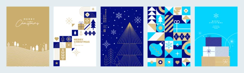 Deurstickers Business Merry Christmas and Happy New Year greeting cards. Set of vector illustrations for background, greeting card, party invitation card, website banner, social media banner, marketing material. © PureSolution