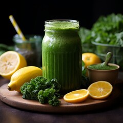 healthy blended lemon and kale health shake, detoxing smoothie, organic drink, generative ai 