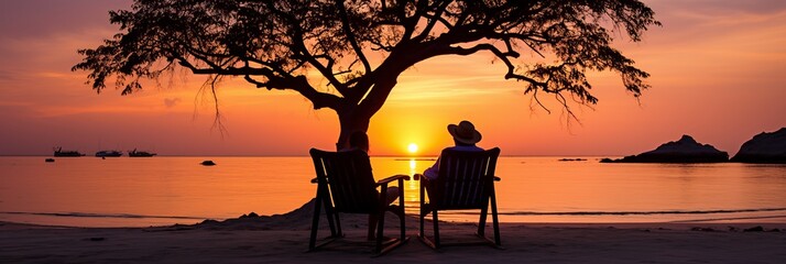 Joyful Seniors Embracing the Serenity of Retirement, Delighting in Pristine Beach Sunset