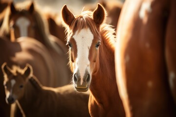 A group of horses standing next to each other. Suitable for various equestrian and animal-related projects. - obrazy, fototapety, plakaty