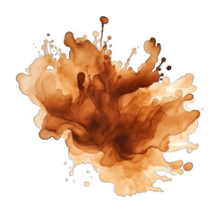 Watercolor paint brown ink splashes - abstract ink - isolated on transparent background - obrazy, fototapety, plakaty