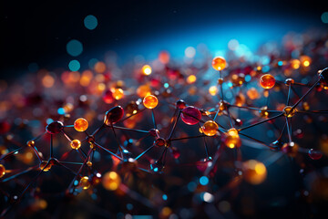 An artistic visualization of a molecular atom model, encapsulating scientific and medical concepts.