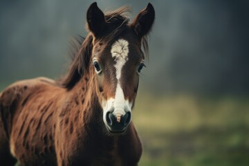 Fototapeta premium A close-up shot of a horse with a blurry background. This image can be used in various contexts, such as nature photography, farm life, or animal themes.