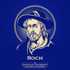 Catholic Saints. Roch (1348-1376) also called Rock in English, is a Catholic saint, a confessor; he is especially invoked against the plague. - obrazy, fototapety, plakaty