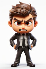 Angry businessman, boss, director, office worker. In the style of a 3D cartoon character.