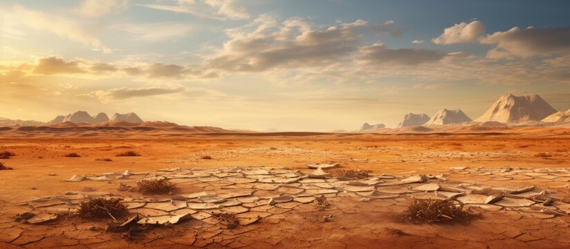A dried-out, desert landscape seen from afar.