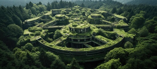 A Soviet sanatorium in Georgia, now abandoned and overgrown, seen from above. - obrazy, fototapety, plakaty