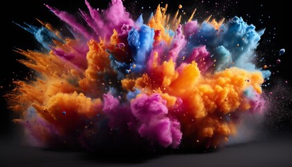 Vibrant Burst of Colorful Powder Explosions Enhancing the Dark Background Magnificently