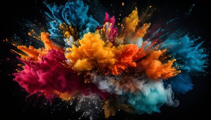 Obraz na płótnie Canvas Stunning Colored Powder Explosions creating Mesmerizing Patterns on Elegant Black Background