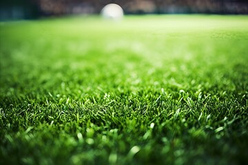 Football Field with Artificial Turf, Soccer Goal, and Shadow on Green Synthetic Grass - obrazy, fototapety, plakaty