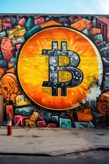 Bitcoin Logo in Urban Wall Painting