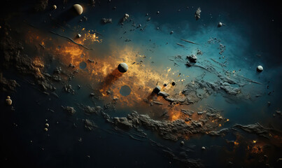 Abstract texture galaxy background with satellites.