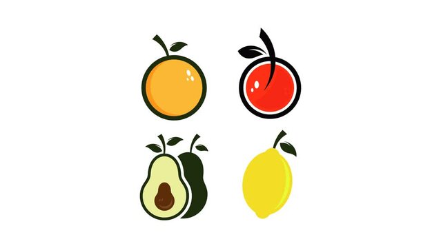 Oranges, lychees, seines, lemons. Fresh white background for animated videos.