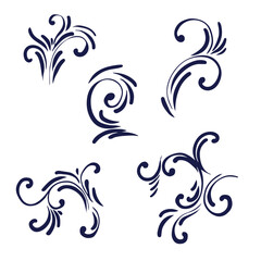 Set flower or ornamental plant. Botanical print of leaves, flowers and curls. A simple natural pattern. Vector illustration on a white background.