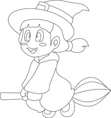 Girl Halloween Witch Broom Vector Graphic Art Illustration