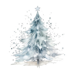 Watercolor abstract silver Christmas tree - isolated on transparent background