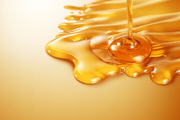 Close-up, realistic golden honey drips from the honey dripper