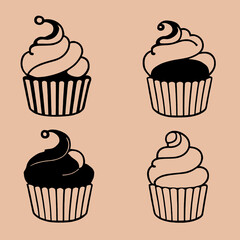 set of cupcake in variousset of cupcake in various style, outline icon style, outline icon