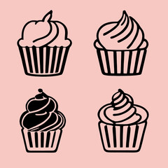 set of cupcake in variousset of cupcake in various style, outline icon style, outline icon