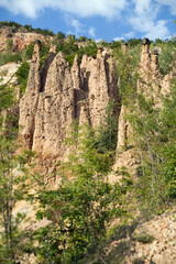 Fototapeta na wymiar Vertical image of a natural phenomenon rock formation in Devil's town, Djavolja varos, Serbia.