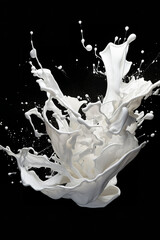 Liquid paint explosion bright white photographic rendering on black background