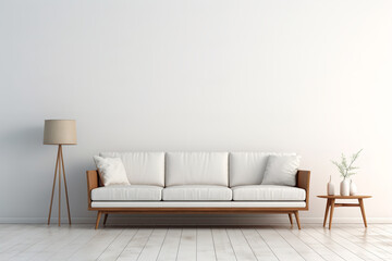 Fototapeta na wymiar Sofa in front of a white cropped wall