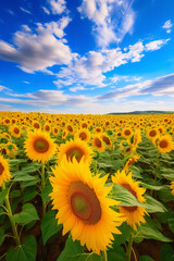 Obraz premium Sunflower field with clouds, in the style of romantic landscapes