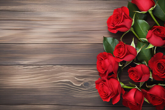 Red roses on painted wood background