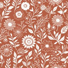 Background of graphic white and black flowers on a white background