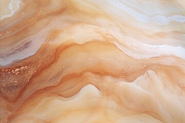 Obraz premium Beige and Silver Fluid Art. Abstract Liquid Marble with Gray Glitter - Acrylic Painting on Canvas