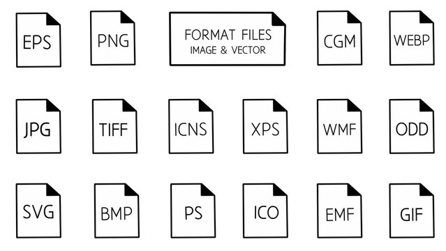 A collection of image and vector file formats presented in the form of icon files.set of files