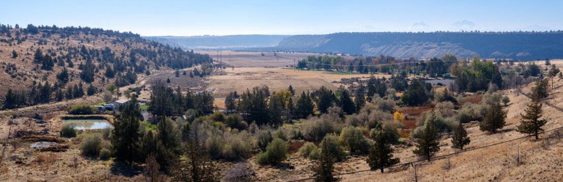 Panorama of farms in the valley near Culver, Oregon, USA