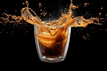 Cup of Coffee with Milk with Splashes Around, Close-up