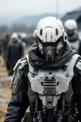  Futuristic android, synthetic cyborg, neutral background. AI Generative