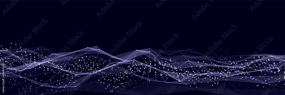 Aufkleber Technology blue wave with lines. Big data visualization. Analytics representation. Digital background. Vector illustration.
