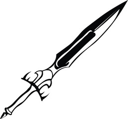 Cartoon Black and White Isolated Illustration Vector Of A Medieval Battle Sword