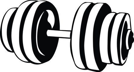 Cartoon Black and White Isolated Illustration Vector Of A Weightlifting Dumbbell - obrazy, fototapety, plakaty