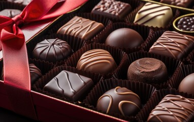 Luxurious box of assorted chocolates with a red ribbon