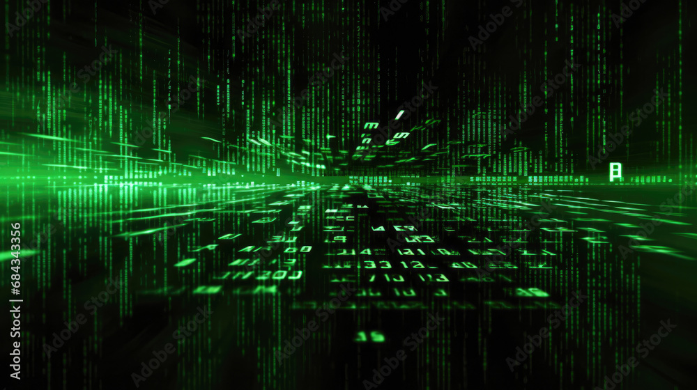 Poster binary code on black background, computer generated abstract background