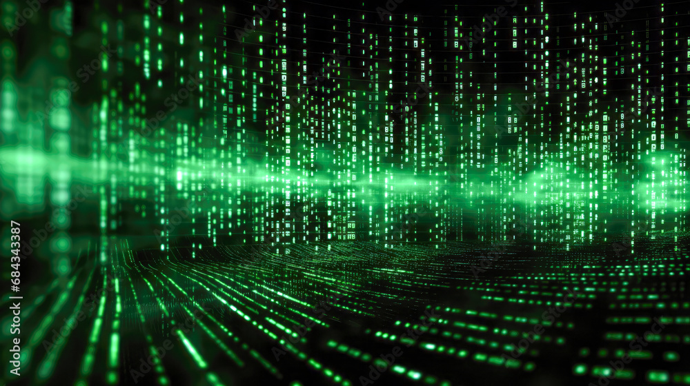 Poster binary code on black background, computer generated abstract background