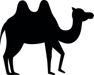 Vector illustration of a camel silhouette. The animal is a two-humped camel.