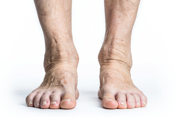 Closeup of an elderly person's foot, highlighting the pain and inflammation associated with joint issues.