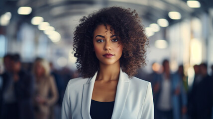 Fototapeta premium portrait of young woman with curly hair looking away