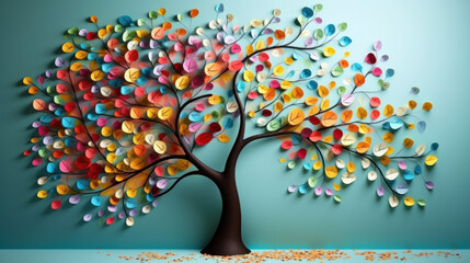 Whimsical tree with colorful leaves, a fantasy of nature's palette