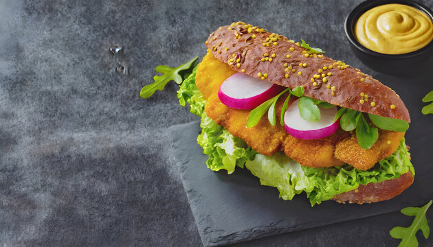 sandwich, schnitzel, schiefertafel, bio, organisch, essen, 