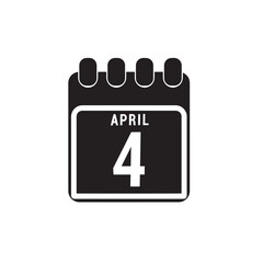 Calendar displaying page of the day 4 (fourth) of the April - Day 4 of month. Illustration