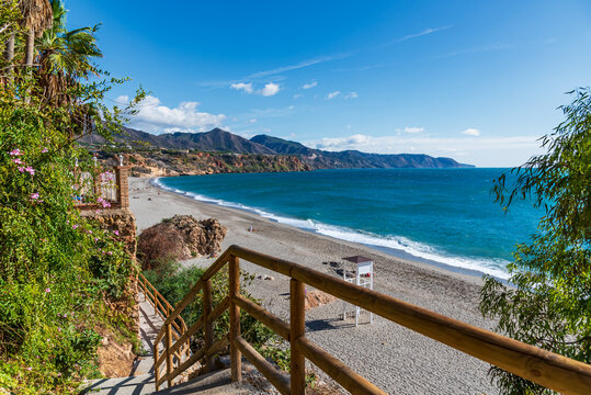 Burriana beach in the municipality of Nerja, Malaga
